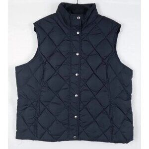 Lands End Quilted Puffer Vest Black Women's XL Snap Button Down